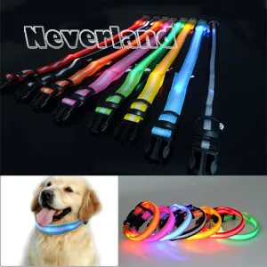 8 Color S M L Size Glow LED Dog Pet Cat Flashing Light Up Nylon Collar Night Safety Collars Supplies Products Freeshipping