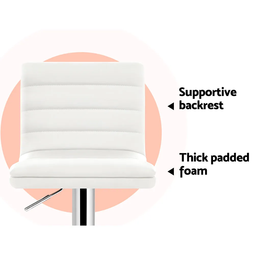 Artiss 2x Leather Bar Stools ARNE Swivel Bar Stool Kitchen Chairs White Gas Lift White