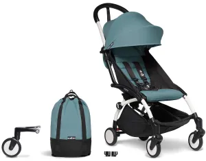 Babyzen YOYO2 Ultra Compact Complete 6  Stroller & Rolling Bag Bundle - White/Aqua