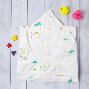 Hooded Wrapper 100% Muslin Cotton Forest Bear White