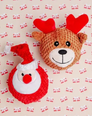 Santa   Reindeer Squeaky Ball Dog Toy Set