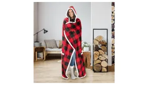 Wearable Hooded Throw Blanket Buffalo Plaid, 52" x 72" (2 Color Options) - Ships Quick!
